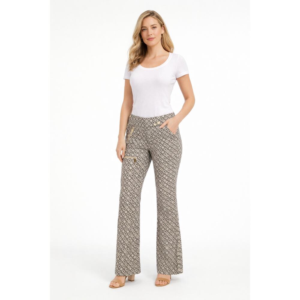 Michael Michael Kors Black White Flare Snap Leg Geometric Pants Women's 4